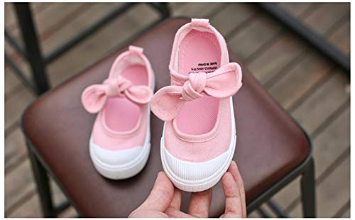 DEBAIJIA Primeros Pasos Zapatos 1-12 años Escuela Lona Niña Lazo Antideslizante Moda Casual Deportes Planos Zapatillas de Deporte Suela Suave 30 EU Rosa (Tamaño Etiqueta 33)