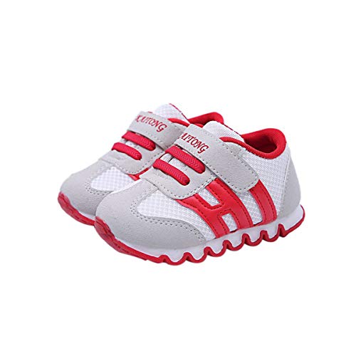 DEBAIJIA Zapatos para Niños 0-3T Bebés Caminata Niños Niñas Suela Suave Lona Antideslizantes TPR Material 17/18 EU Rojo (Tamaño Etiqueta 15)
