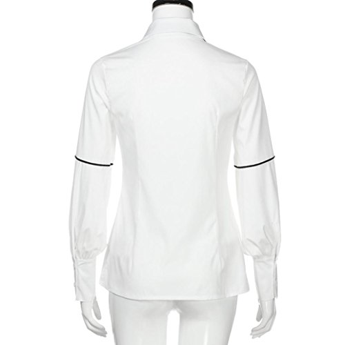 DEELIN Camiseta De Trabajo De Manga Larga para Oficina, Blanca, Cintura Blanca, Camiseta De Manga Larga con Cuello En V, Blusas para Mujer