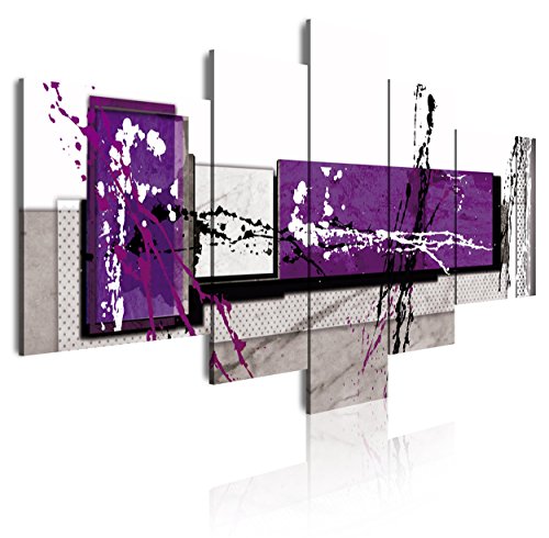 DekoArte 242 - Cuadros Modernos Impresión de Imagen Artística Digitalizada | Lienzo Decorativo para Tu Salón o Dormitorio | Estilo Abstracto Moderno Colores Gris Morado Blanco | 5 Piezas 180x85cm XXL