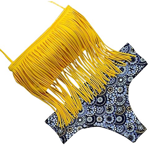 DELEY Mujeres Niñas Flecos Borlas Halter Bandeau Push Up Bikini Sets Vacaciones Verano Traje De Baño Bañador Swimwear Beachwear Amarillo Tamaño M