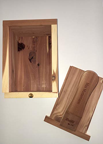 DELFA Caja para el cuidado de madera de cedro con nombre/texto con láser, nuevo con productos Solitaire para el cuidado de los zapatos bien arreglados