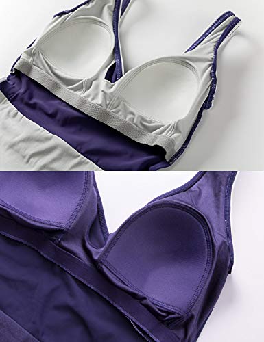 DELIMIRA - Bañador a Rayas Escote en V Traje de Baño de Una Pieza para Mujer Azul Marino 44