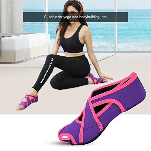 Demeras Calcetines de Yoga para Mujer Zapatos de Yoga con Punta Abierta Antideslizante para Pilates Barre Baile de Ballet Yoga gimnástico Arte marcial(S-Lavender)