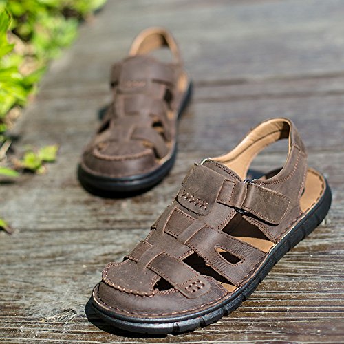 Deporte Deportiva Cross Antideslizantes Chanclas Zuecos Trekking Zapatos cangrejeras Sandalias Deportivas Cuero Playa Zapatillas Pescador(Marrón,44 EU,27CM De talón a Dedo del pie