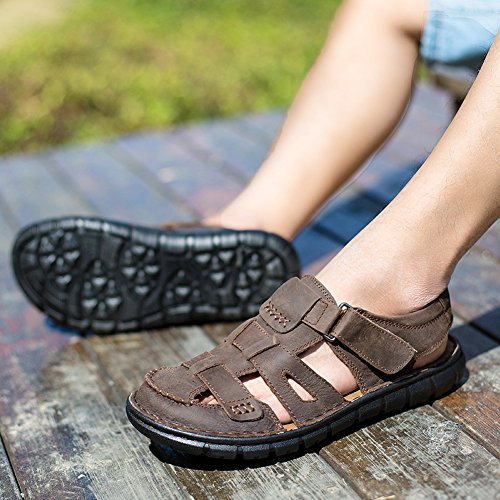 Deporte Deportiva Cross Antideslizantes Sandalias Deportivas Chanclas Zuecos Trekking Zapatos cangrejeras Cuero Playa Zapatillas Pescador(Marrón,42 EU,26CM De talón a Dedo del pie