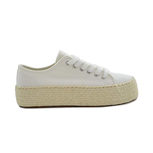Deportiva cuña Doble Piso Esparto Blanca