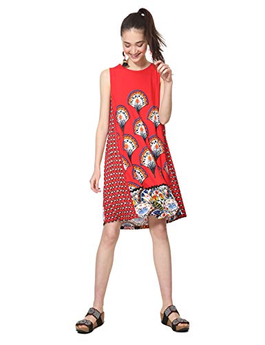 Desigual Abanicos Vento Vestido, Rojo (Rojo Roja 3061), XS para Mujer