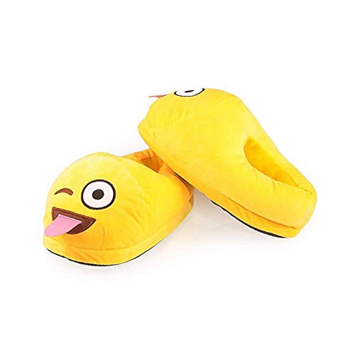 Desire Deluxe Zapatillas Casa Invierno con Figura de Emojis en Forma de Lengua Sonriente - Pantunflas Invierno de Talla Universal para Hombre, Mujer, Niño y Niña