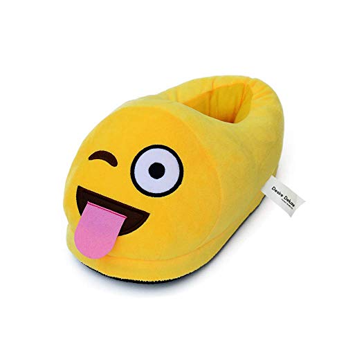 Desire Deluxe Zapatillas Casa Invierno con Figura de Emojis en Forma de Lengua Sonriente - Pantunflas Invierno de Talla Universal para Hombre, Mujer, Niño y Niña