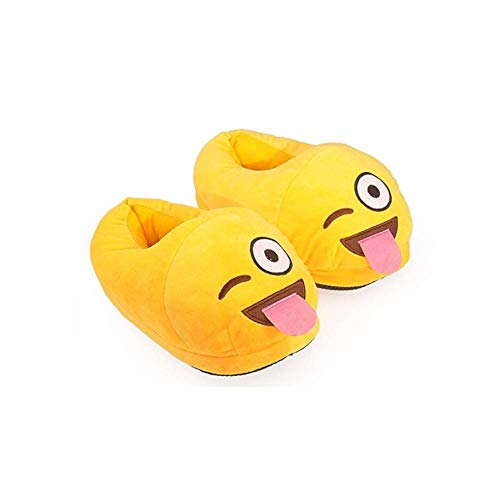 Desire Deluxe Zapatillas Casa Invierno con Figura de Emojis en Forma de Lengua Sonriente - Pantunflas Invierno de Talla Universal para Hombre, Mujer, Niño y Niña