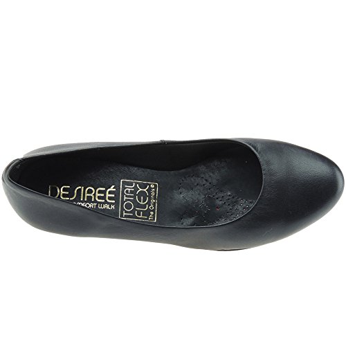 Desiree 1050 Zapato Piel Salón Tacón Ancho Bajo 5 Cm Total Flex Piso Goma Antideslizante para Mujer Negro Talla 37