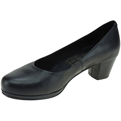 Desiree 1050 Zapato Piel Salón Tacón Ancho Bajo 5 Cm Total Flex Piso Goma Antideslizante para Mujer Negro Talla 37