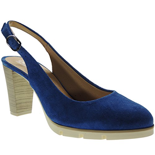 Desiree 2102 Zapato Descubierto Serraje Tacón Ancho 8CM para Mujer ELÉCTRICO Talla 41