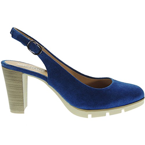 Desiree 2102 Zapato Descubierto Serraje Tacón Ancho 8CM para Mujer ELÉCTRICO Talla 41