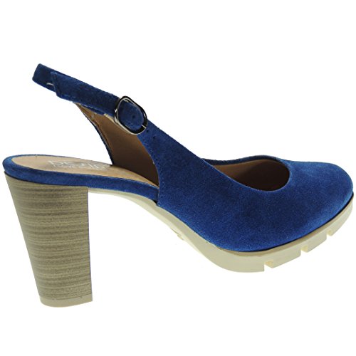 Desiree 2102 Zapato Descubierto Serraje Tacón Ancho 8CM para Mujer ELÉCTRICO Talla 41