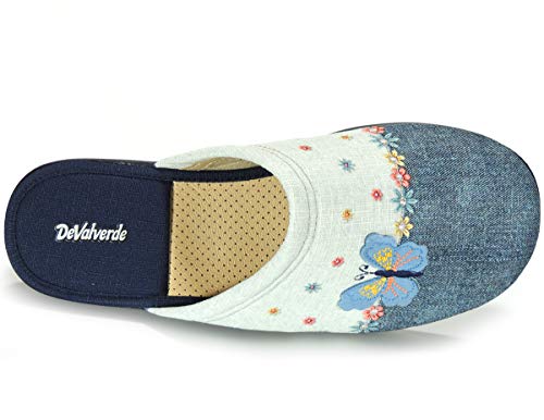 DEVALVERDE 1181 Zapatilla Destalonada de Estar por Casa para Mujer Descalza Mariposa Marino Talla 39
