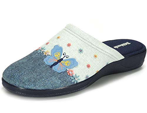 DEVALVERDE 1181 Zapatilla Destalonada de Estar por Casa para Mujer Descalza Mariposa Marino Talla 39