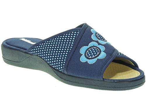 DEVALVERDE 172 (1) Zapatilla de Casa para Mujer Destalonada Punta Abierta Desacalza Chancla Pala Escote Marino Talla 37