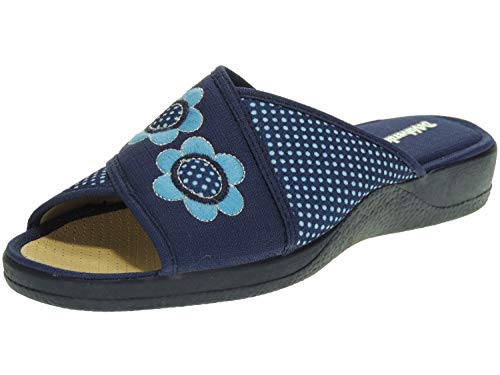DEVALVERDE 172 (1) Zapatilla de Casa para Mujer Destalonada Punta Abierta Desacalza Chancla Pala Escote Marino Talla 37