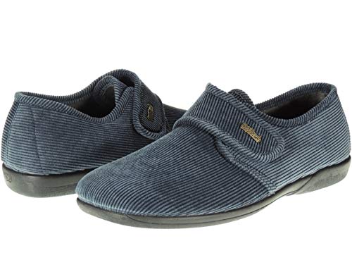 DEVALVERDE 3024 Zapatilla Cerrada de Pana y Forro Terpel con Velcro para Hombre Marino Talla 45