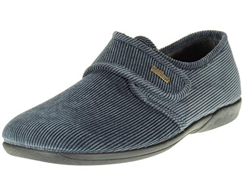 DEVALVERDE 3024 Zapatilla Cerrada de Pana y Forro Terpel con Velcro para Hombre Marino Talla 45