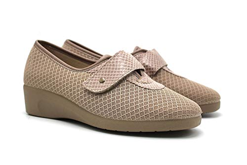 DeValverde - Zapatillas de casa con cuña y Cierre de Velcro, Suela de Goma, para: Mujer Color: Arena Talla:37