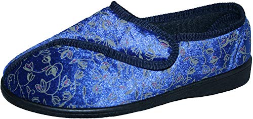 DIABÉTICO ORTOPÉDICOS PARA MUJER ANCHO GRANDE COMPLETAMENTE LAVABLE ZAPATO DE TIRA CON VELCRO PANTUFLAS - Azul Marino, mujer, 38 EU