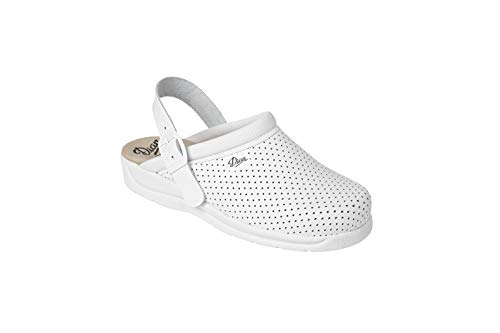 Dian PISA Correa Zueco con Correa Abatible de Sujeción en el Talón, SRA+E+OB, Blanco, Talla 44