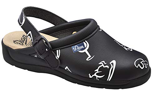 DIAN PISA Estampado Zueco Estampado con Correa Abatible de Sujeción en el Talón, SRA+E+OB, Negro, Talla 37 eu