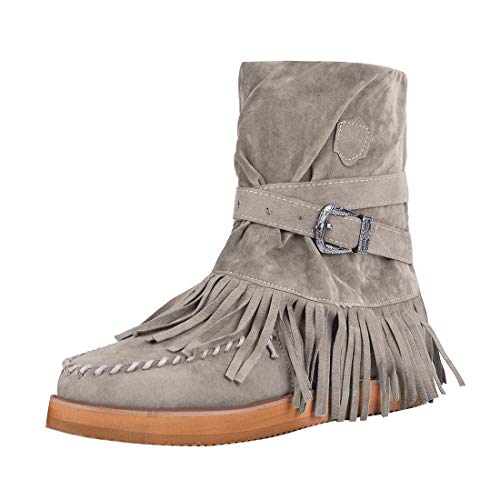 Dihope botas india para mujer, tacón plano, de plataforma, zapatos informales, modernos, con flecos, botines para la nieve e invierno marrón 39 EU