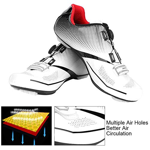 Dilwe Zapatilla de Ciclismo, 1 par de Zapatillas Antideslizantes de Carretera con Rayas Reflectantes para Ciclismo de Carretera de Montaña (43-Blanco)