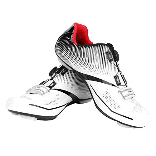 Dilwe Zapatilla de Ciclismo, 1 par de Zapatillas Antideslizantes de Carretera con Rayas Reflectantes para Ciclismo de Carretera de Montaña (43-Blanco)