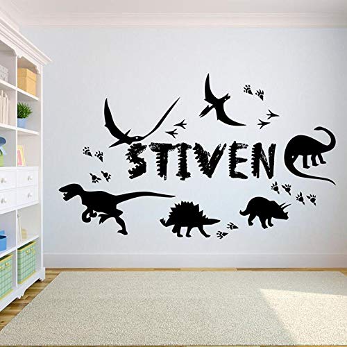 Dinosaurio pegatinas de pared niños niños dormitorio decoración del hogar jardín de infantes dibujos animados tu nombre vinilo pegatinas de pared ideas