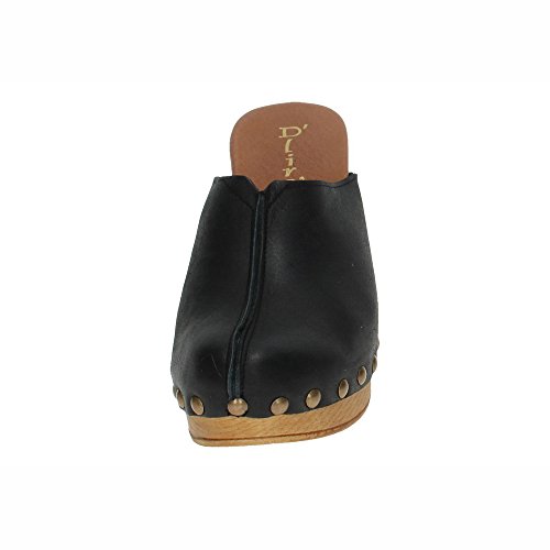 DLIRO 825 Zueco Piel Y Madera Mujer Sandalias TACÓN Negro 38