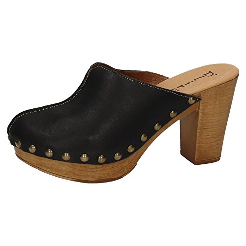 DLIRO 825 Zueco Piel Y Madera Mujer Sandalias TACÓN Negro 38