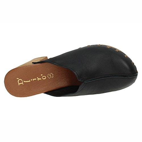 DLIRO 825 Zueco Piel Y Madera Mujer Sandalias TACÓN Negro 38