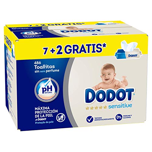 Dodot Sensitive Toallitas para Bebé, 9 paquetes de 54 unidades, 486 toallitas