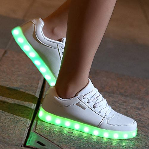 DoGeek Zapatos Led Negras Blanco 7 Color USB Carga LED Zapatillas Luces Luminosos Zapatillas Led Deportivos para Hombres Mujeres (Elegir 1 tamaño más Grande)