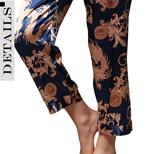 Dolamen Pijamas para Mujer, Pijamas Mujer Invierno, 3-in-1 Mujer Camisones, Satén Suave y cálido Manga Larga y Pantalones Largos, Mujer Largo Camisones Raso Satin Pijamas (Large, Azul)