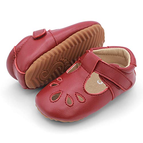 Dotty Fish Lujosos Zapatos de Cuero para bebés, para Fiestas, Bodas y Otras Ocasiones Especiales. Pepitos en Rojo. 20 EU