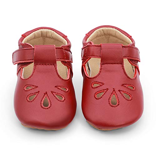 Dotty Fish Lujosos Zapatos de Cuero para bebés, para Fiestas, Bodas y Otras Ocasiones Especiales. Pepitos en Rojo. 20 EU