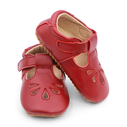 Dotty Fish Lujosos Zapatos de Cuero para bebés, para Fiestas, Bodas y Otras Ocasiones Especiales. Pepitos en Rojo. 21 EU