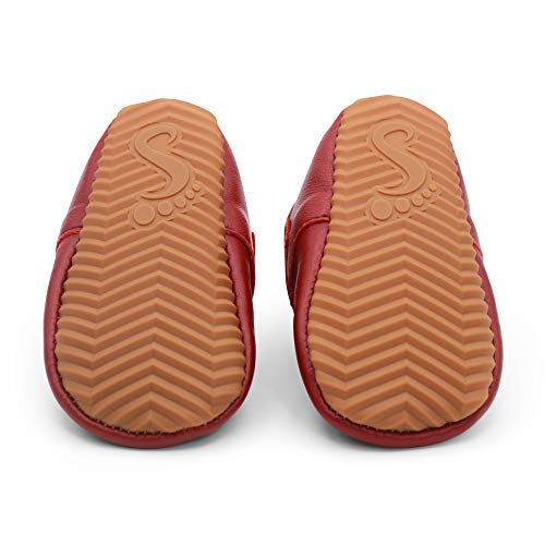 Dotty Fish Lujosos Zapatos de Cuero para bebés, para Fiestas, Bodas y Otras Ocasiones Especiales. Pepitos en Rojo. 21 EU