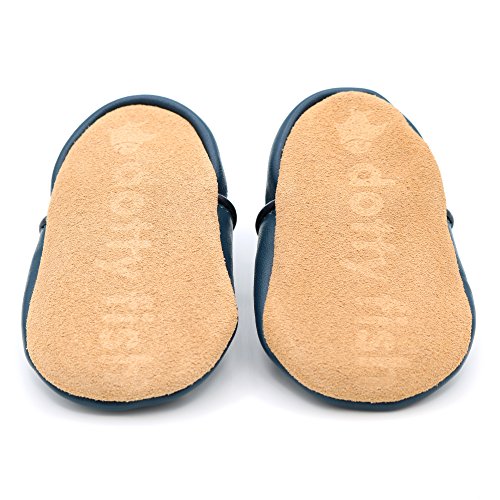 Dotty Fish Zapatos de Cuero Suave para bebés. Antideslizante. Azul Marino y Estrella Blanca. 4-5 Años (28 EU)