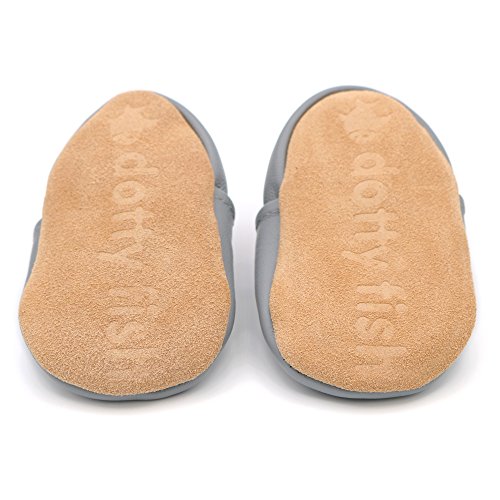Dotty Fish Zapatos de Cuero Suave para bebés. Antideslizante. Estrella Gris y Rosa. 4-5 Años (28 EU)