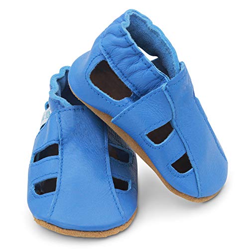Dotty Fish Zapatos de Cuero Suave para bebés. Sandalias Azul Cielo para niños y niñas. 12-18 Meses (21 EU)