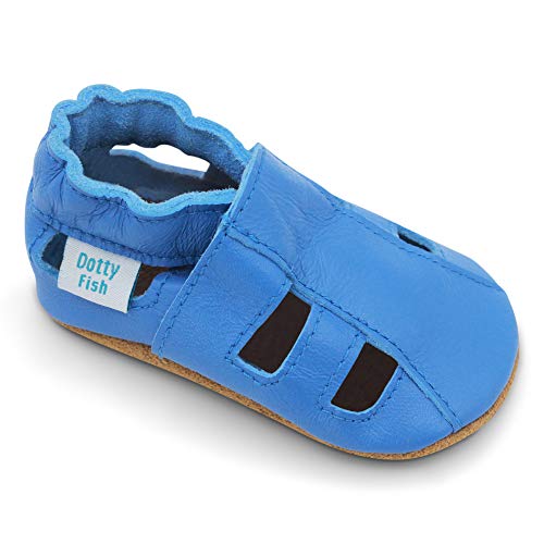 Dotty Fish Zapatos de Cuero Suave para bebés. Sandalias Azul Cielo para niños y niñas. 12-18 Meses (21 EU)