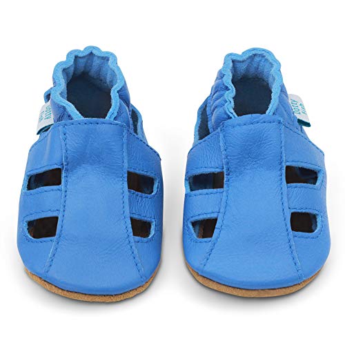 Dotty Fish Zapatos de Cuero Suave para bebés. Sandalias Azul Cielo para niños y niñas. 12-18 Meses (21 EU)