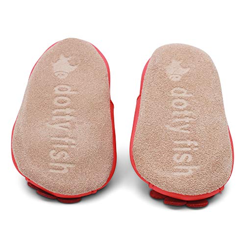 Dotty Fish Zapatos de Cuero Suave para bebés. Sandalias para niñas. Coral con Flores. 6-12 Meses (19 EU)